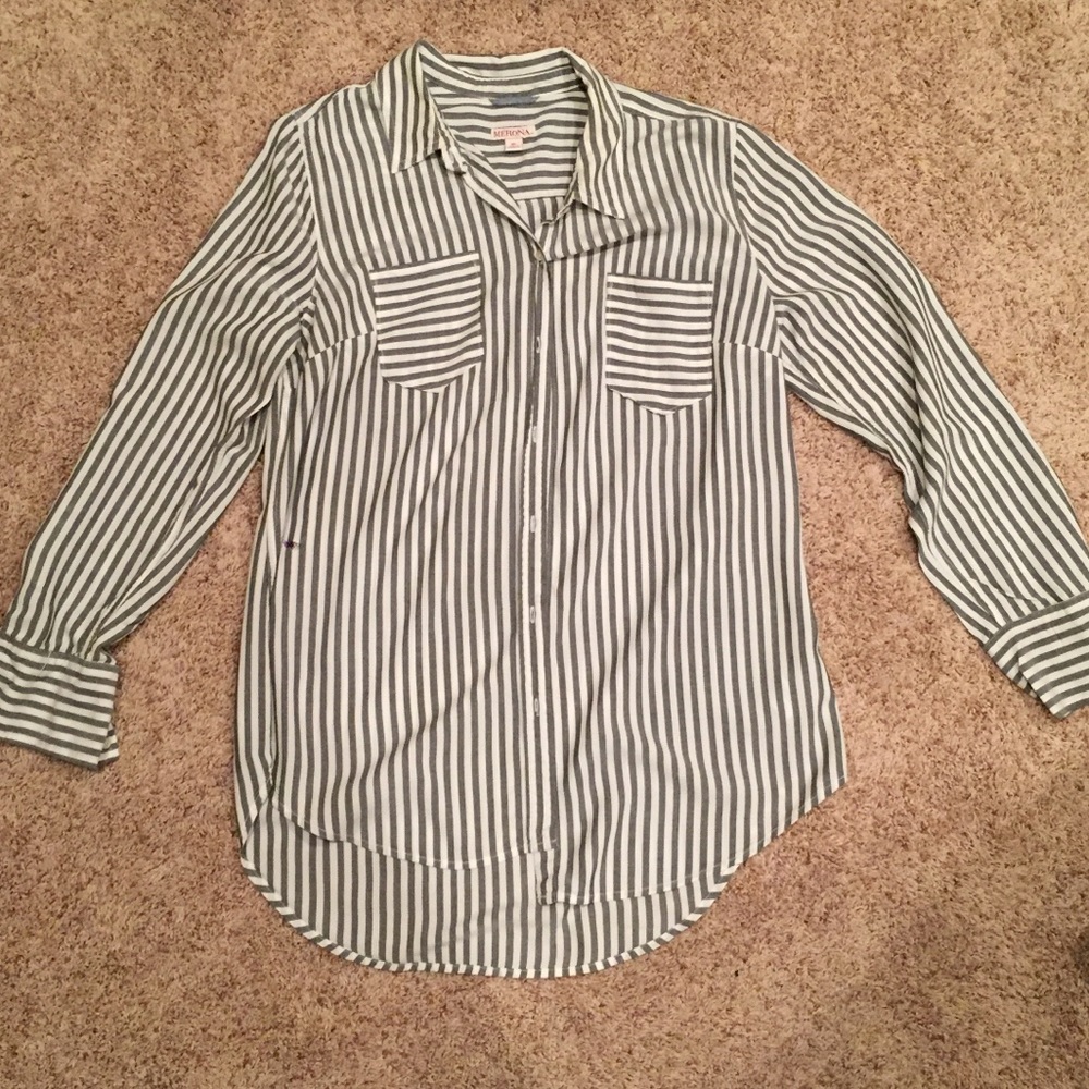 Merona Button Down Striped Long Sleeve